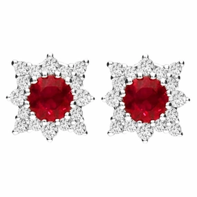 18ct White Gold 0.54ct Ruby 0.24ct Diamond Star Stud Earrings