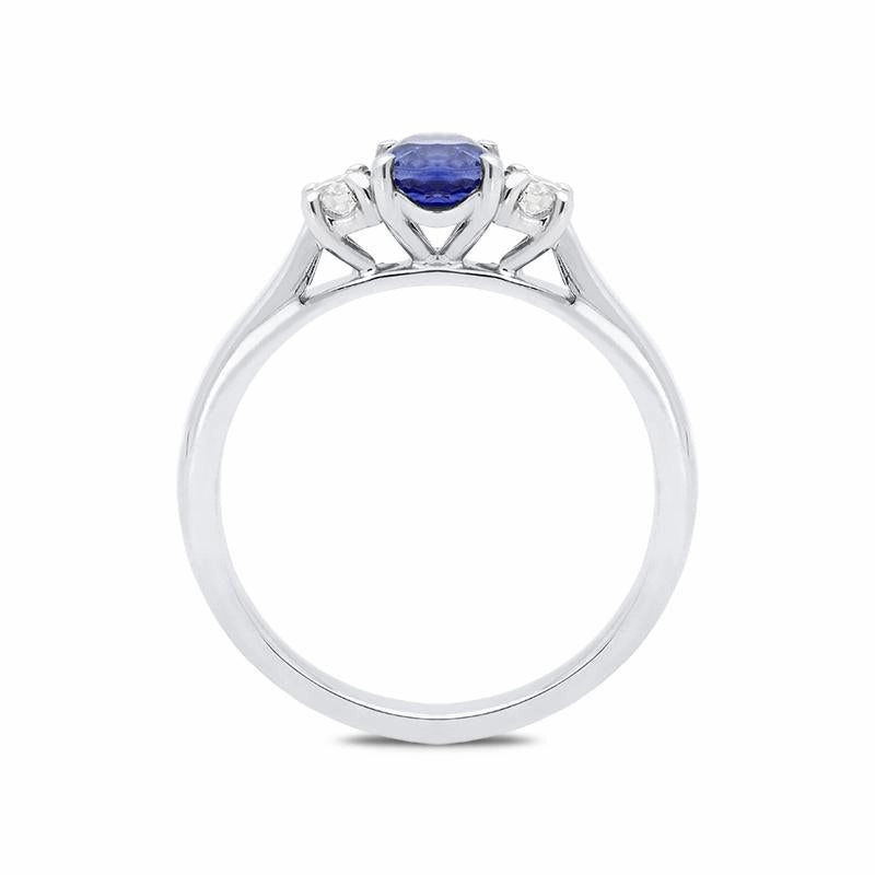 18ct White Gold 0.55ct Sapphire Diamond Oval Cut Trilogy Ring