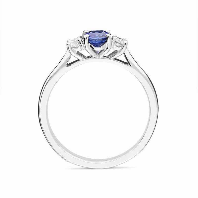 18ct White Gold 0.55ct Sapphire Diamond Oval Trilogy Ring