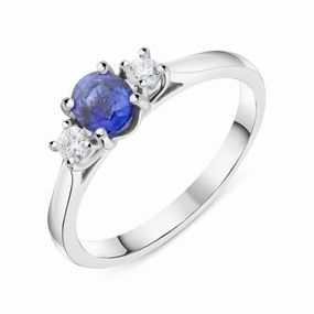 18ct White Gold 0.55ct Sapphire Diamond Oval Trilogy Ring