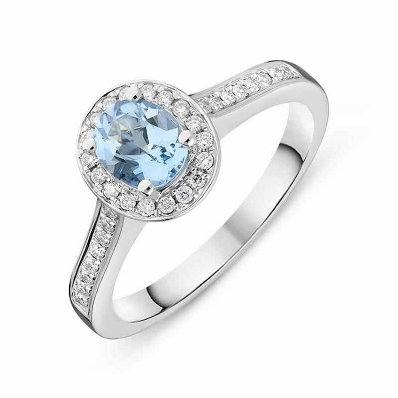 18ct White Gold 0.57ct Aquamarine Diamond Oval Ring