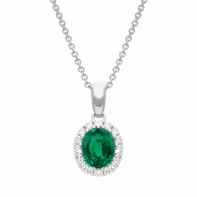 18ct White Gold 0.58ct Emerald Diamond Oval Necklace