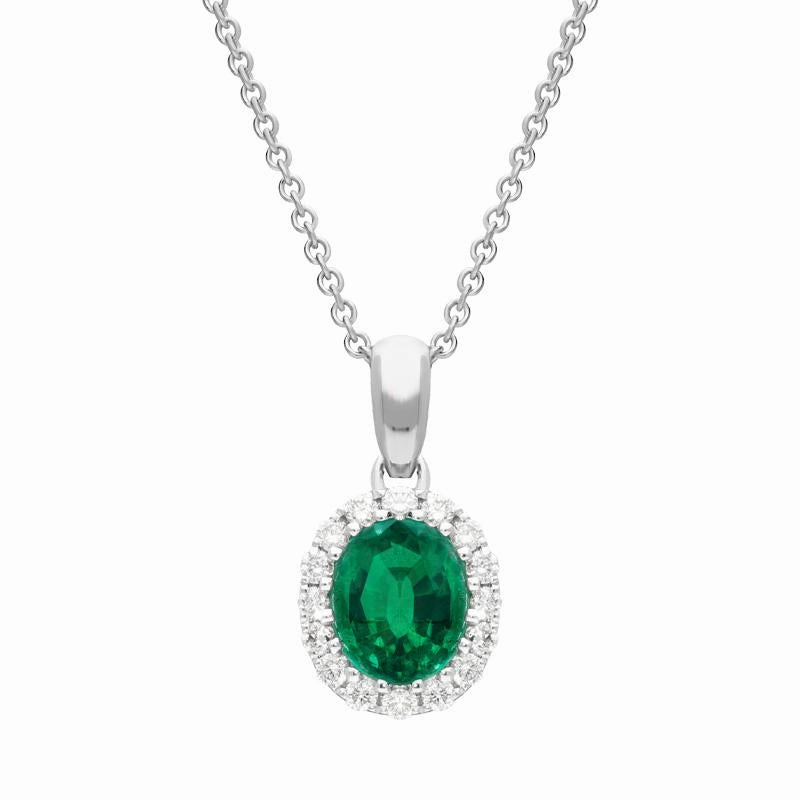 18ct White Gold 0.58ct Emerald Diamond Oval Necklace