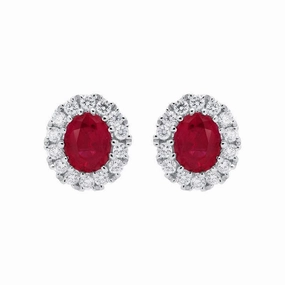 18ct White Gold 0.60ct Ruby Diamond Oval Stud Earrings D