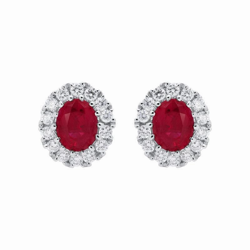 18ct White Gold 0.60ct Ruby Diamond Oval Stud Earrings D