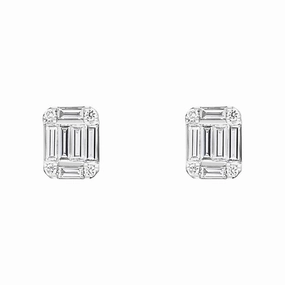 18ct White Gold 0.62ct Diamond Emerald Brilliant Cut Cluster Stud Earrings
