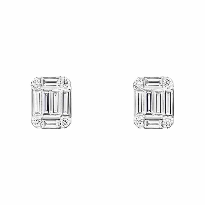 18ct White Gold 0.62ct Diamond Emerald Brilliant Cut Cluster Stud Earrings