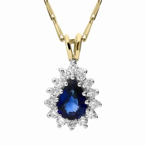 18ct White Gold 0.70ct Sapphire 0.23ct Diamond Cluster Pear Necklace