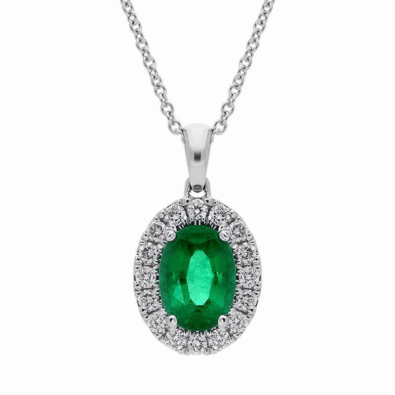 18ct White Gold 0.75ct Emerald Diamond Oval Necklace