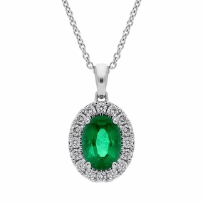 18ct White Gold 0.75ct Emerald Diamond Oval Necklace