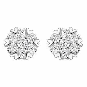 18ct White Gold 0.76ct Diamond Heart Edge Stud Earrings D