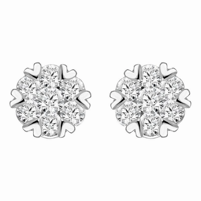 18ct White Gold 0.76ct Diamond Heart Edge Stud Earrings D