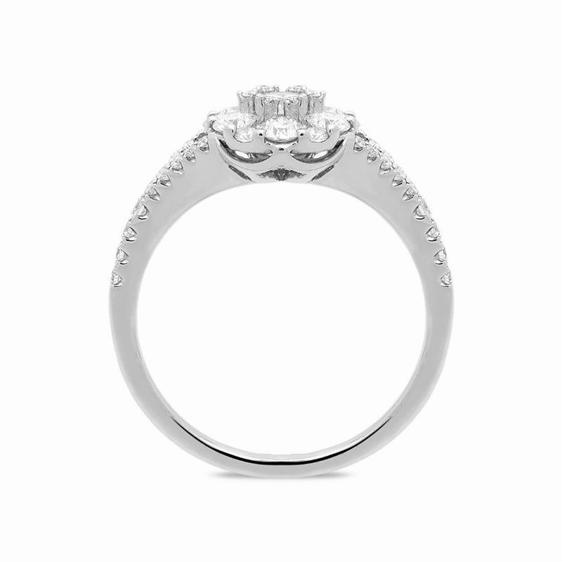 18ct White Gold 0.94ct Diamond Split Shoulder Round Cluster Ring