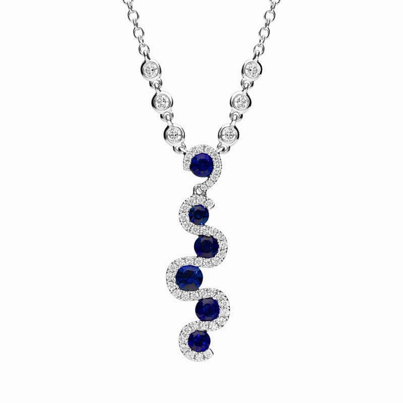 18ct White Gold 0.95ct Sapphire Diamond Cascading Necklace