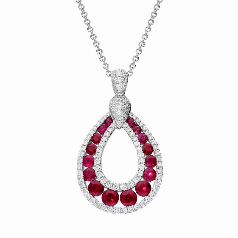 18ct White Gold 1.18ct Ruby 0.52ct Diamond Open Pear Necklace