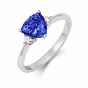 18ct White Gold 1.23ct Tanzanite and Diamond Trillion Cut Ring
