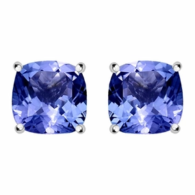 18ct White Gold 1.30ct Tanzanite Cushion Cut Solitaire Stud Earrings
