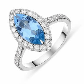 18ct White Gold 1.51ct Aquamarine Diamond Marquise Ring