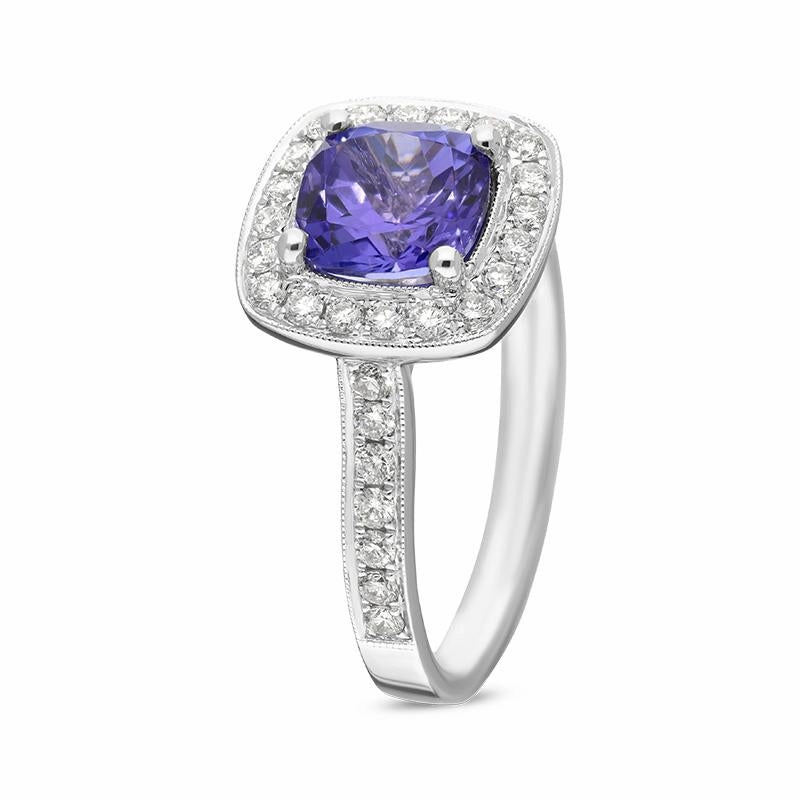 18ct White Gold 1.66ct Tanzanite 0.51 Carat Diamond Cluster Ring