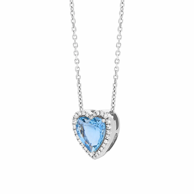 18ct White Gold 2.02ct Aquamarine Diamond Heart Cluster Pendant