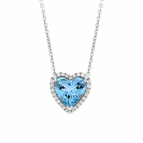 18ct White Gold 2.02ct Aquamarine Diamond Heart Cluster Pendant