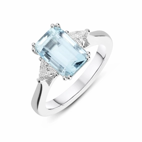 18ct White Gold 2.22ct Aquamarine Diamond Emerald Cut Ring