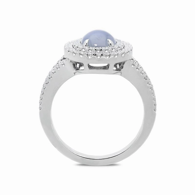 18ct White Gold 2.27ct Star Sapphire Diamond Double Halo Ring D