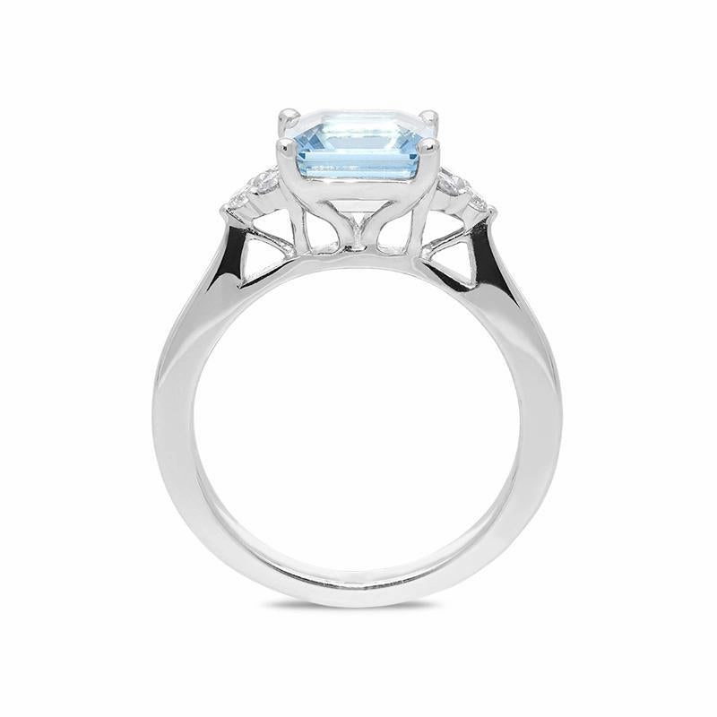 18ct White Gold 2.29ct Aquamarine Diamond Princess Cut Ring