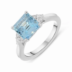18ct White Gold 2.29ct Aquamarine Diamond Princess Cut Ring