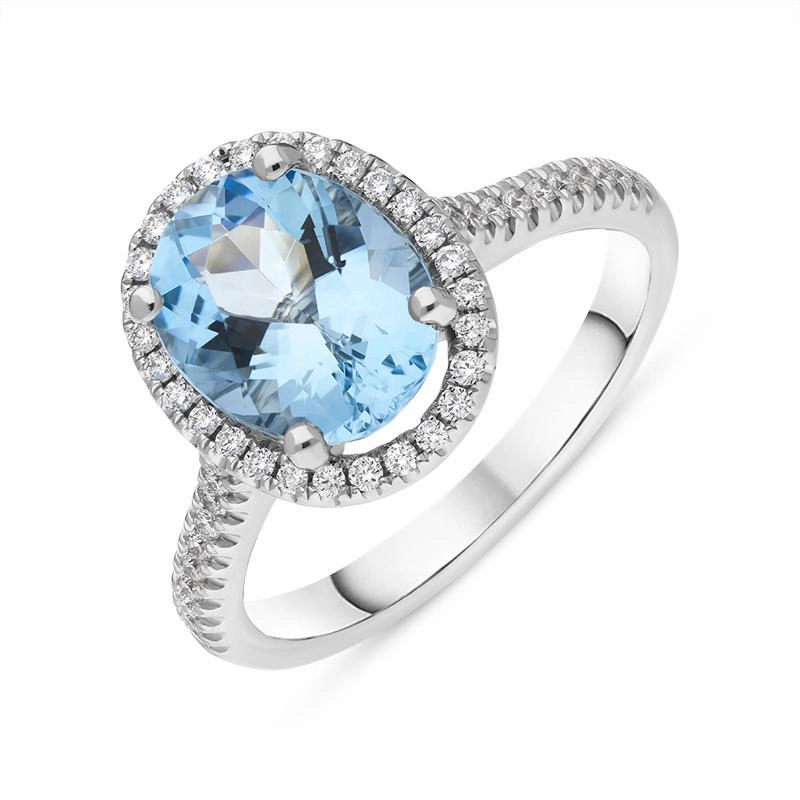 18ct White Gold 2.38ct Aquamarine Diamond Cluster Ring