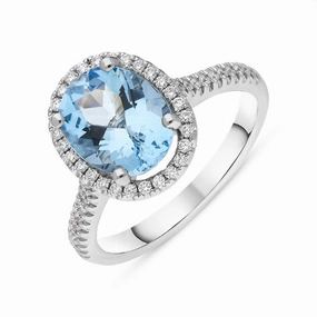 18ct White Gold 2.38ct Aquamarine Diamond Cluster Ring