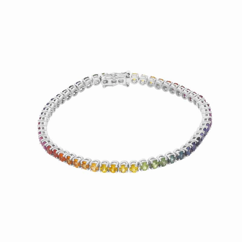 18ct White Gold 6.98ct Rainbow Sapphire Tennis Bracelet