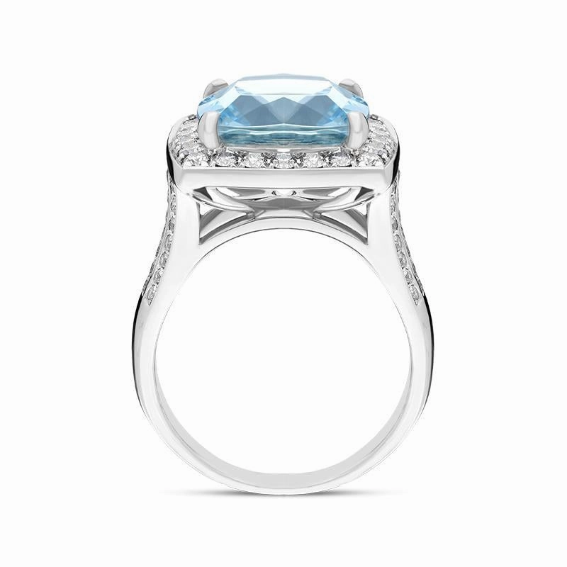 18ct White Gold 7.97ct Aquamarine 1.11ct Diamond Cushion Cut Ring D