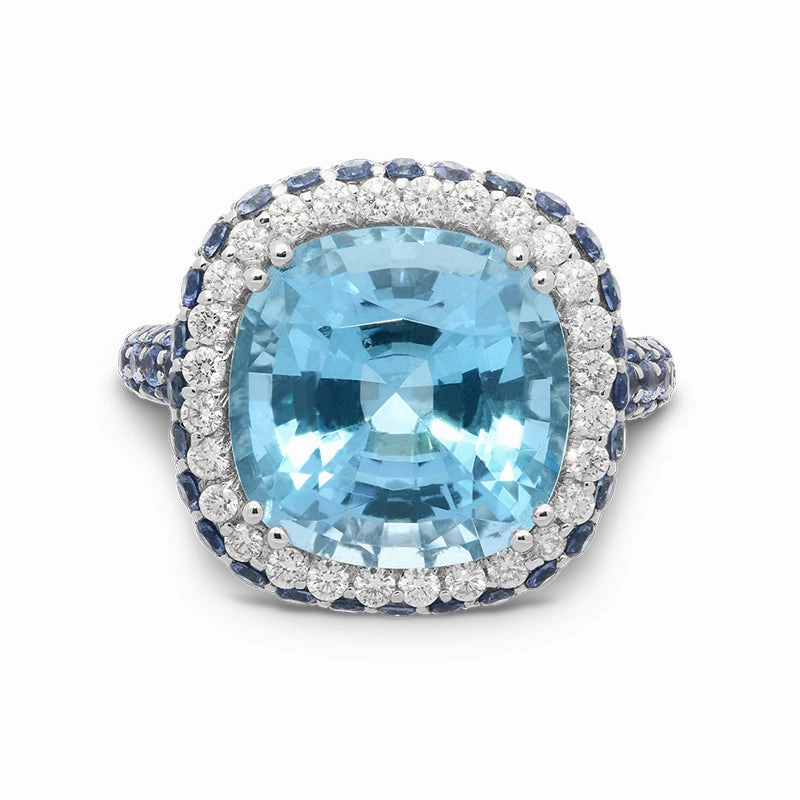 18ct White Gold 9.8ctct Topaz Sapphire and Diamond Ring