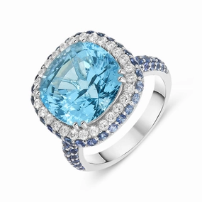 18ct White Gold 9.8ctct Topaz Sapphire and Diamond Ring
