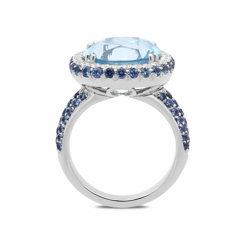18ct White Gold 9.8ctct Topaz Sapphire and Diamond Ring