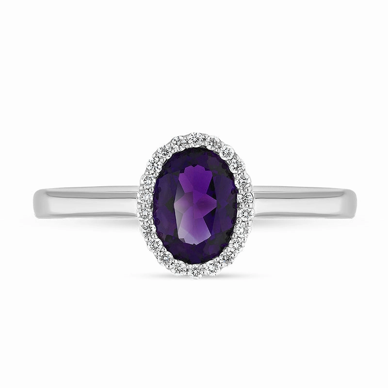 18ct White Gold Amethyst Diamond Oval Cut Cluster Ring