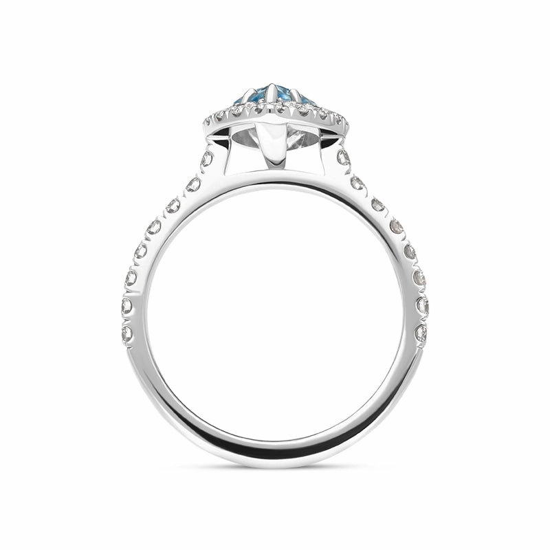 18ct White Gold Aquamarine Diamond Marquise Cut Shoulder Set Cluster Ring