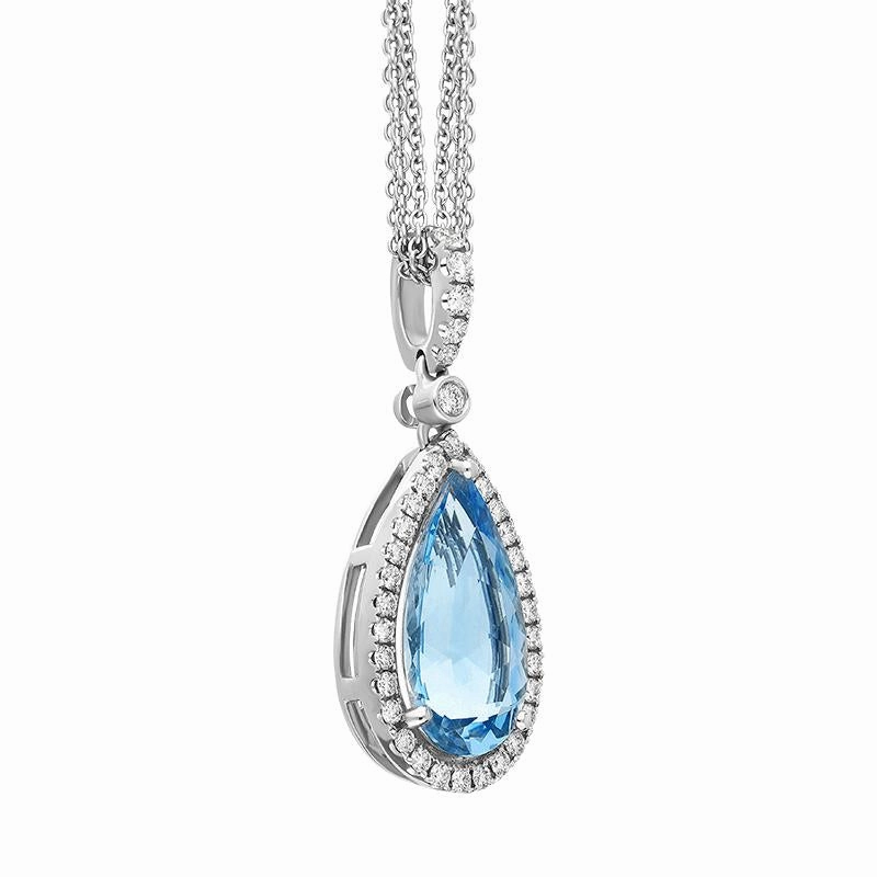 18ct White Gold Aquamarine Diamond Pear Cut Halo Necklace