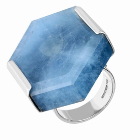 18ct White Gold Aquamarine Hexagon Unique Large Ring D