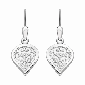 18ct White Gold Bauxite Flore Filigree Heart Drop Earrings