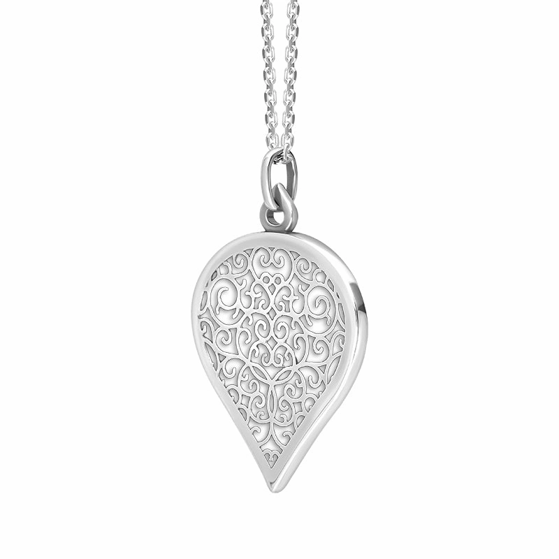 18ct White Gold Bauxite Flore Filigree Large Heart Necklace