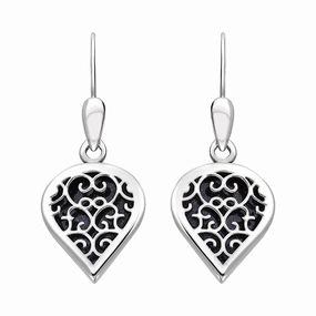 18ct White Gold Blue Goldstone Flore Filigree Heart Drop Earrings