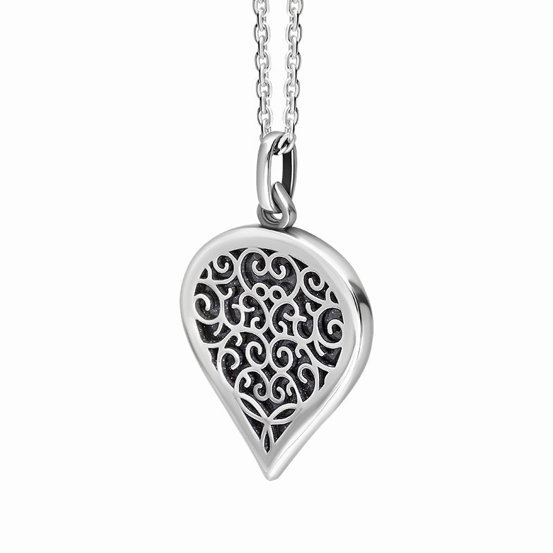 18ct White Gold Blue Goldstone Flore Filigree Medium Heart Necklace