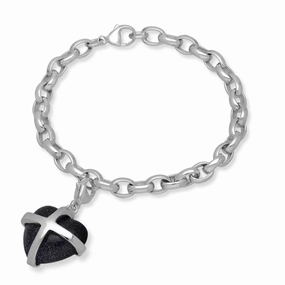 18ct White Gold Blue Goldstone Large Cross Heart Charm Bracelet