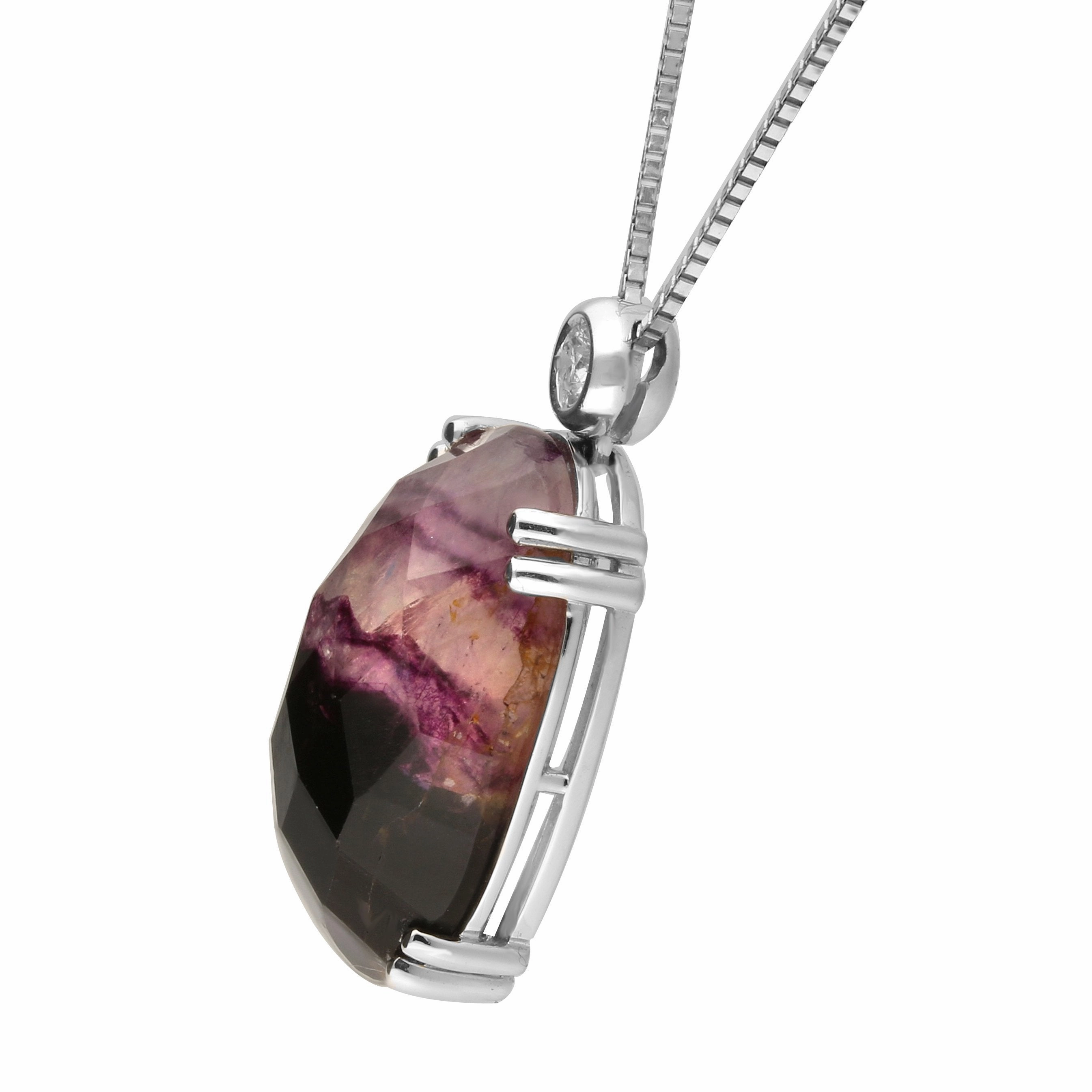 18ct White Gold Blue John 0.08ct Diamond Faceted Oval Necklace D D