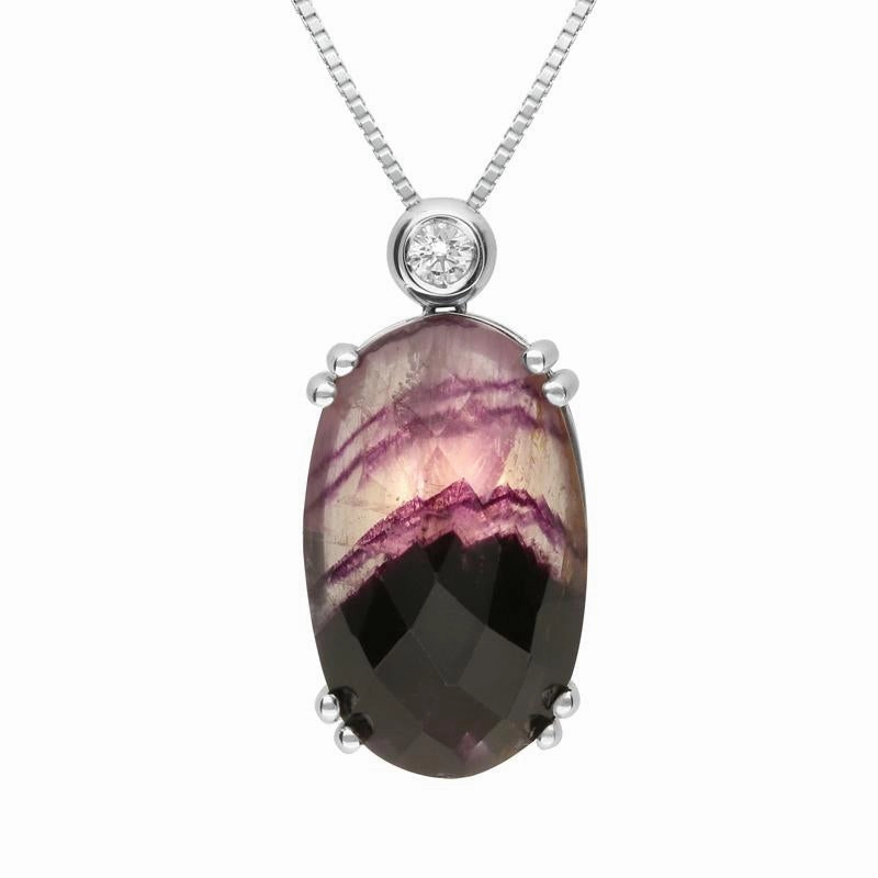 18ct White Gold Blue John 0.08ct Diamond Faceted Oval Necklace D D