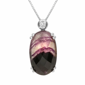 18ct White Gold Blue John 0.08ct Diamond Faceted Oval Necklace D D