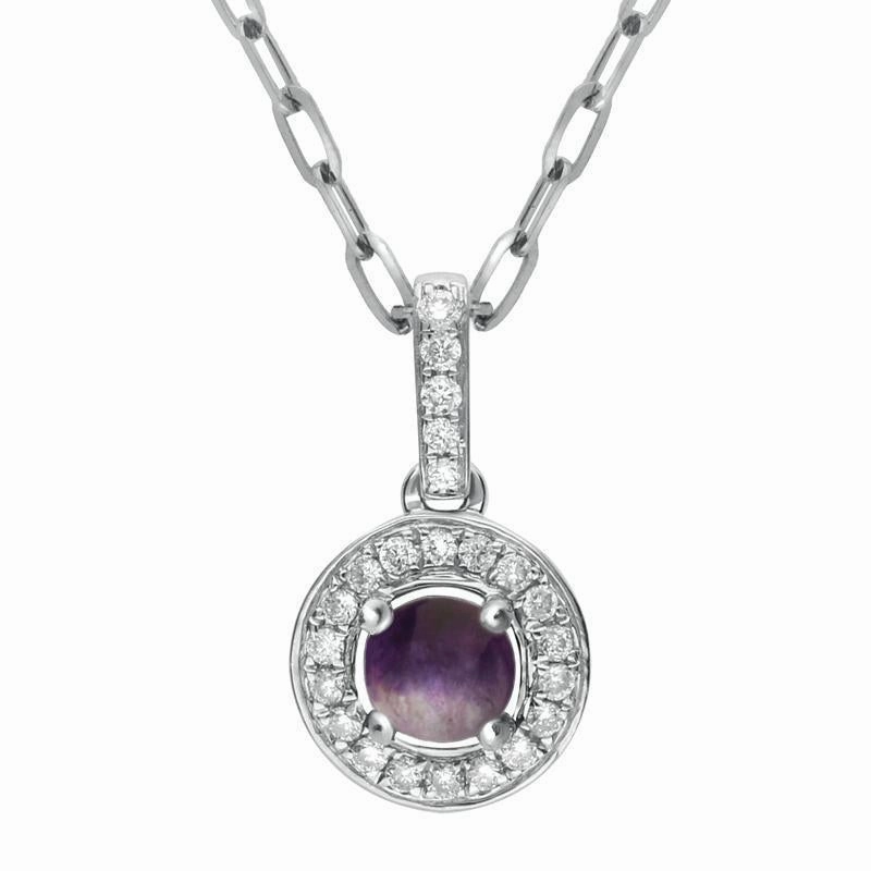 18ct White Gold Blue John 0.10ct Diamond Pave Surround Necklace