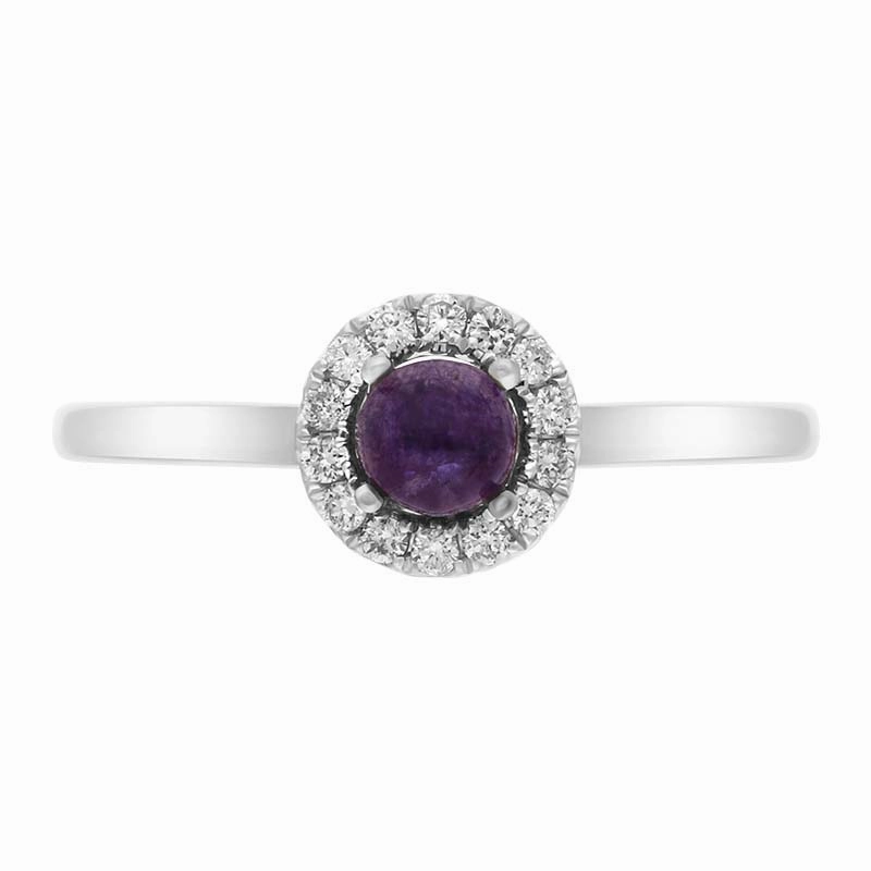 18ct White Gold Blue John 0.10ct Diamond Round Ring